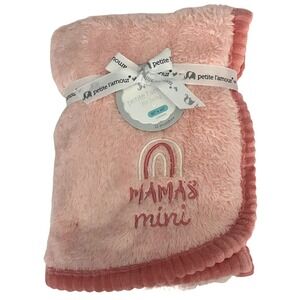 Petite L'amour Baby Girl Mama's Mini Rainbow Blanket Pink Ribbed Trim Soft NWT